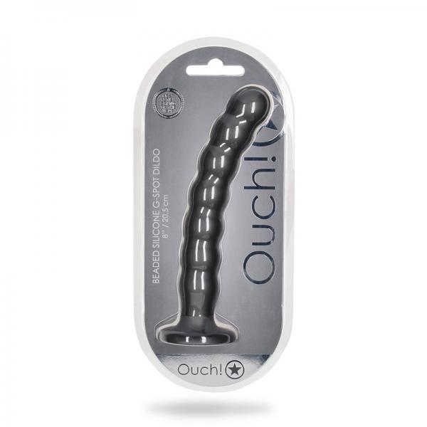 Shots Ouch! Beaded Silicone 8 In. G Spot Dildo Gunmetal