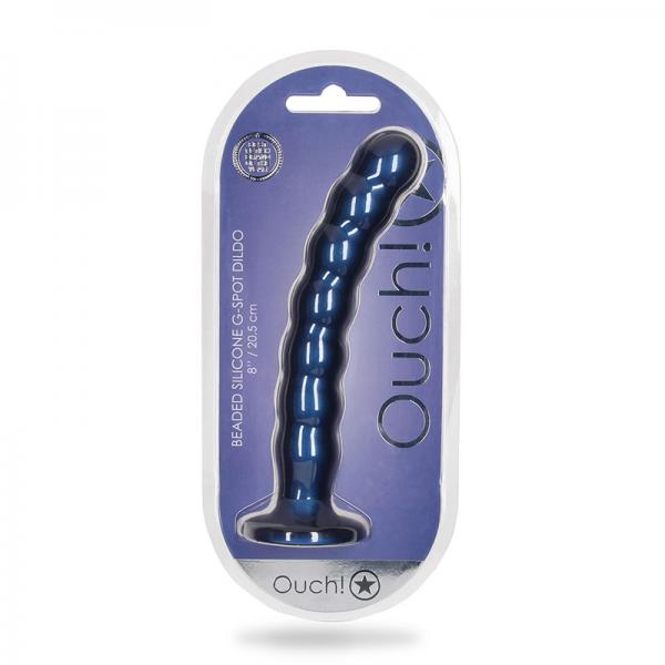 Shots Ouch! Beaded Silicone 8 In. G Spot Dildo Metallic Blue