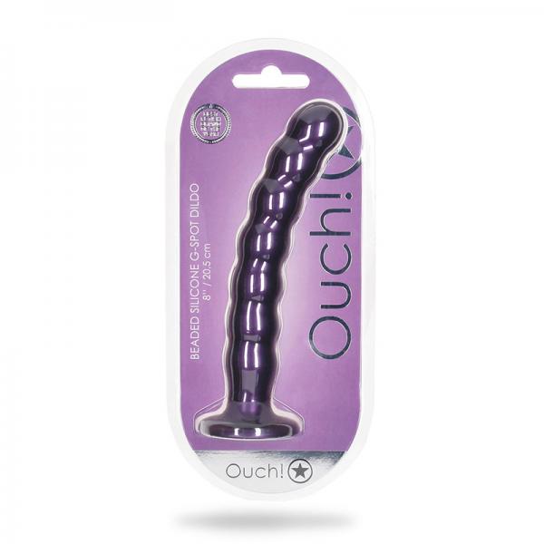 Shots Ouch! Beaded Silicone 8 In. G Spot Dildo Metallic Purple