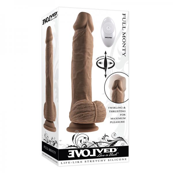Evolved Full Monty Rechargeable Remote Controlled Thrusting Twirling 9 In. Silicone Dildo Dark