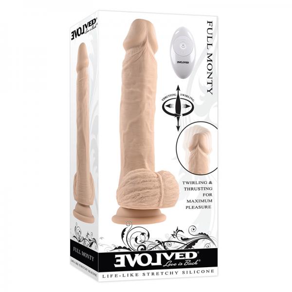 Evolved Full Monty Rechargeable Remote Controlled Thrusting Twirling 9 In. Silicone Dildo Light