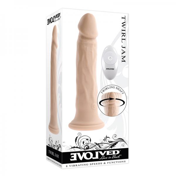 Evolved Twirl Jam Rechargeable Remote Controlled Vibrating Twirling 9 In. Silicone Dildo Light