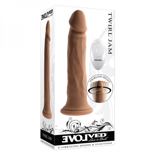 Evolved Twirl Jam Rechargeable Remote Controlled Vibrating Twirling 9 In. Silicone Dildo Dark