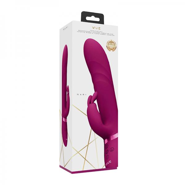 Vive Nari Rechargeable Silicone G Spot Rabbit Vibrator With Rotating Beads Pink
