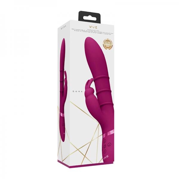 Vive Sora Rechargeable Silicone G Spot Rabbit Vibrator With Up & Down Stimulating Rings Pink