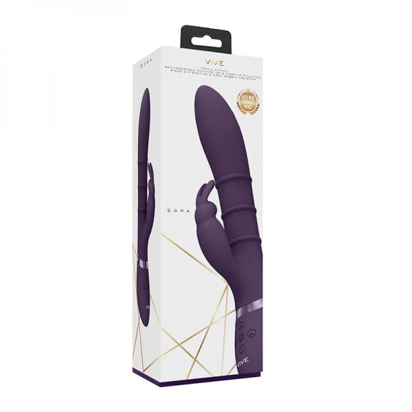 Vive Sora Rechargeable Silicone G Spot Rabbit Vibrator With Up & Down Stimulating Rings Purple