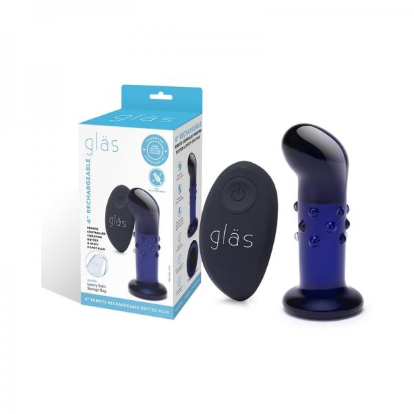 Glas 4 In. Rechargeable Remote Controlled Vibrating Dotted G Spot/P Spot Plug
