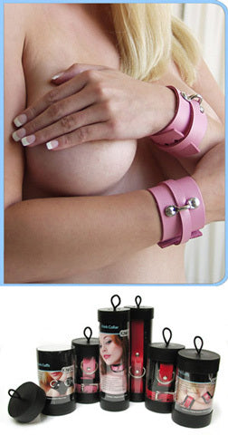 Kinklab Pink Bound Leather Wrist Cuffs