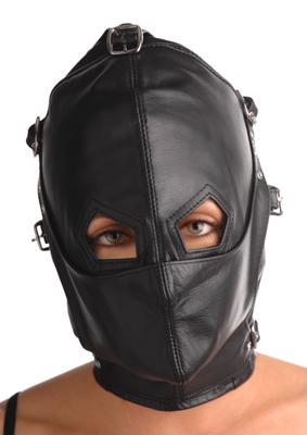 Asylum Leather Hood With Removable Blindfold And Muzzle M/L