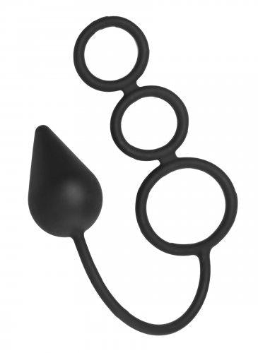 Triple Threat Silicone Tri Cock Ring With Anal Plug