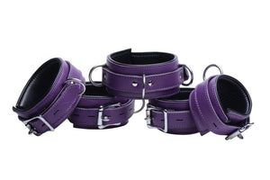 Purple 5 Piece Locking Leather Bondage Set