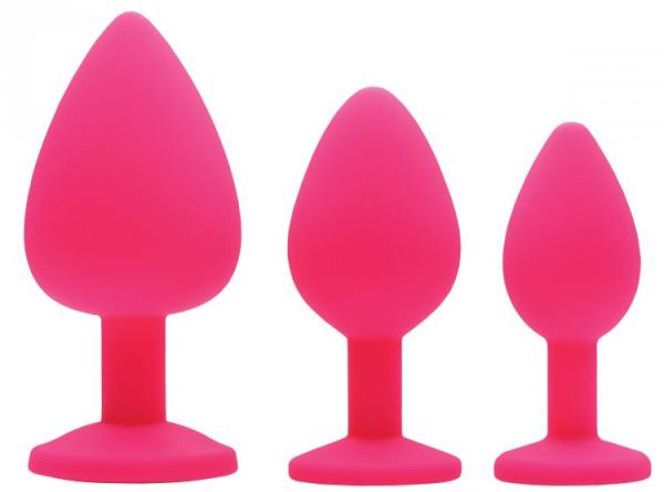 Frisky Pink Pleasure 3 Piece Silicone Anal Plugs With Gems