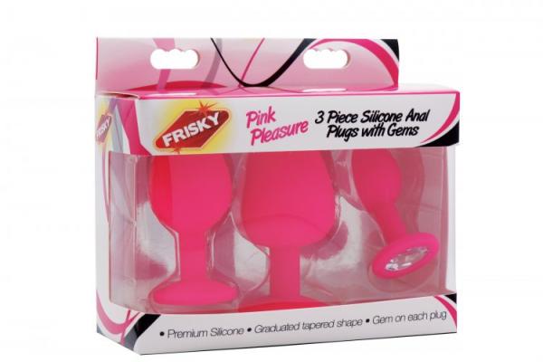 Frisky Pink Pleasure 3 Piece Silicone Anal Plugs With Gems