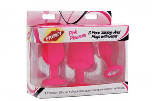 Frisky Pink Pleasure 3 Piece Silicone Anal Plugs With Gems