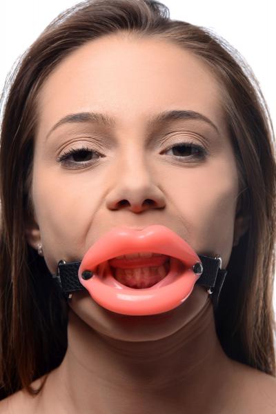 Sissy Mouth Gag Pink Silicone Lips Black Strap