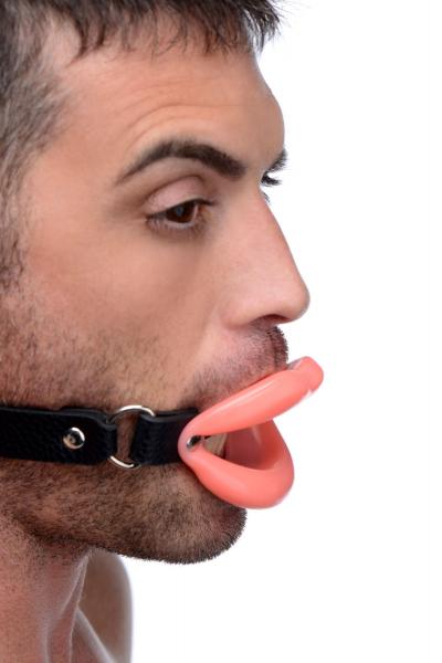 Sissy Mouth Gag Pink Silicone Lips Black Strap