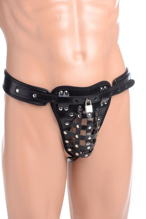 Netted Male Chastity Jock Black Leather O/S