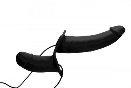 Power Pegger Black Silicone Vibrating Double Dildo With Harness
