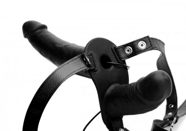 Power Pegger Black Silicone Vibrating Double Dildo With Harness