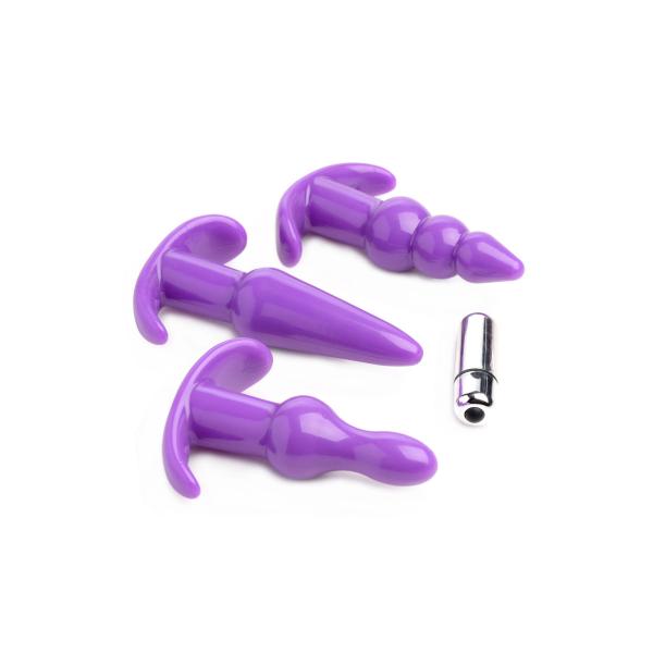 Trinity Vibes 4 Piece Vibrating Anal Plug Set Purple