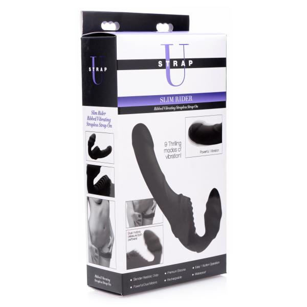 Strap U Slim Rider Ribbed Vibrating Strapless Strap On