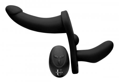 Double Take 10 X Double Penetration Vibrating Strap On Harness Black