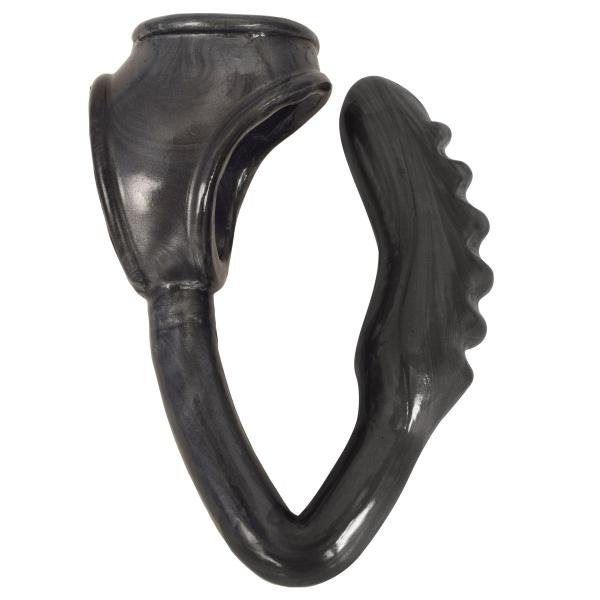 The Duke Cock And Ball Ring With Anal Plug Black