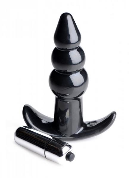 Ribbed Vibrating Butt Plug Black