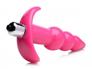 Ribbed Vibrating Butt Plug Pink