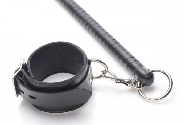 Leather Wrapped Spreader Bar With Cuffs Black