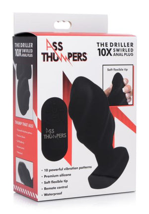 The Driller 10x Swirled Silicone Remote Control Vibrating Butt Plug