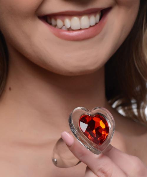 Red Heart Gem Glass Anal Plug Small