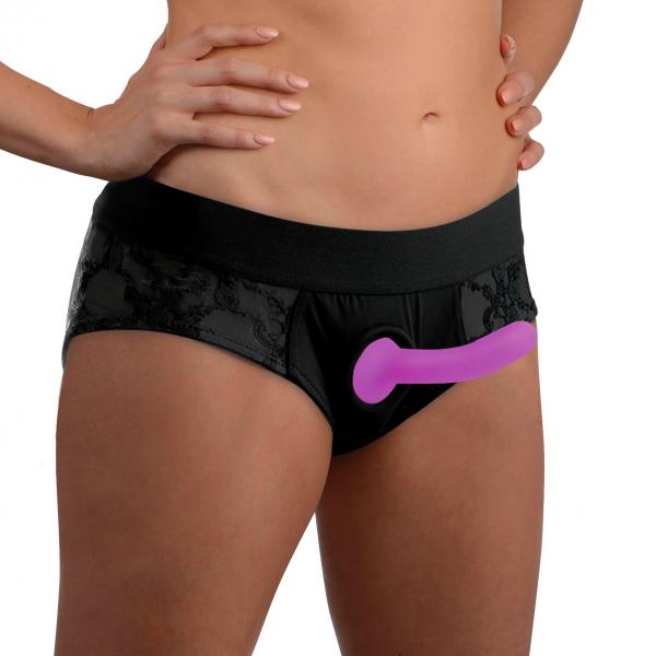 Lace Envy Black Pegging Set With Lace Crotchless Panty Harness And Dildo L Xl