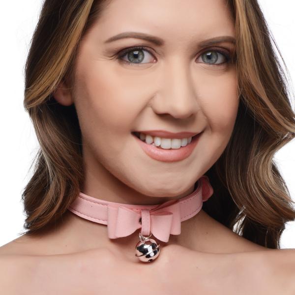 Golden Kitty Cat Bell Collar Pink/Silver