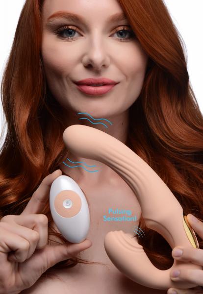 15x U Pulse Silicone Pulsating And Vibrating Strapless Strap On With Remote Blush