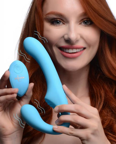 Strap U Mighty Rider 10x Vibrating Strapless Strap On Blue