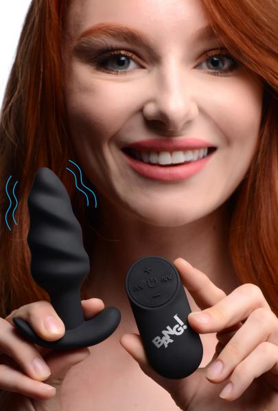 Remote Control 21x Vibrating Silicone Swirl Butt Plug Black