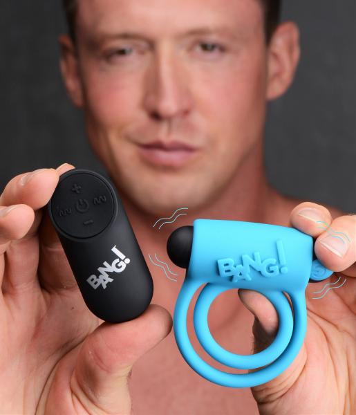 Remote Control 28x Vibrating Cock Ring And Bullet Blue