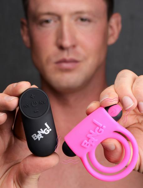 Remote Control 28x Vibrating Cock Ring And Bullet Pink