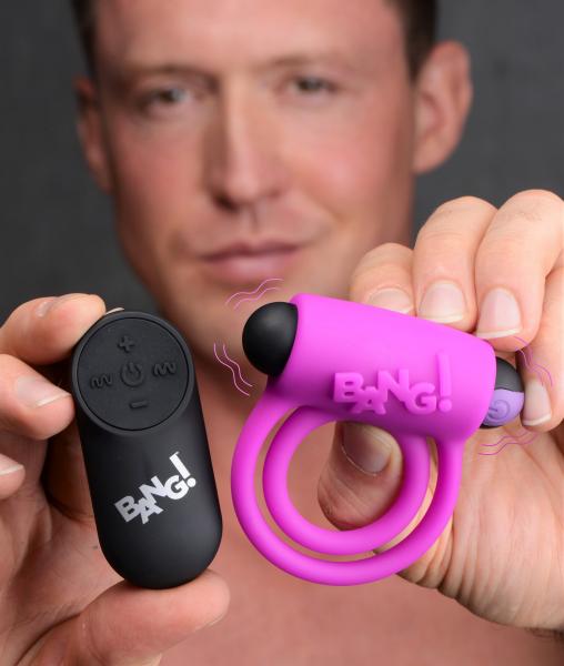 Remote Control 28x Vibrating Cock Ring And Bullet Purple