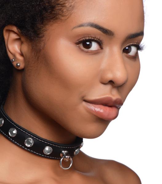 Bling Vixen Leather Choker With Rhinestones Clear