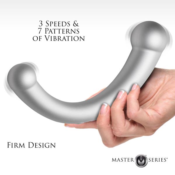 10x Vibra Crescent Vibrating Silicone Dual Ended Dildo Silver