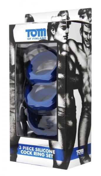 Tom Of Finland 3 Piece Cock Ring Set Silicone Blue