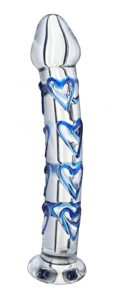 Asana Glass Dildo Clear Blue Heart Accents