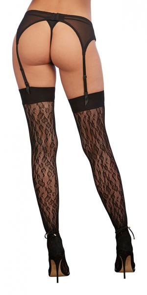 Leopard Fishnet Thigh High Stockings Black O/S