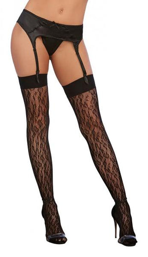 Leopard Fishnet Thigh High Stockings Black O/S