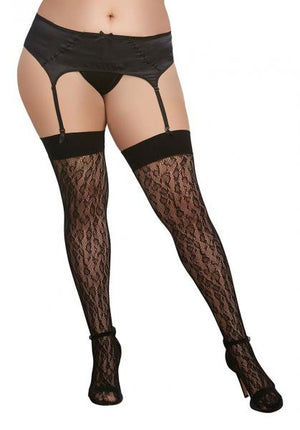 Leopard Fishnet Thigh High Dmd Black Queen O/S