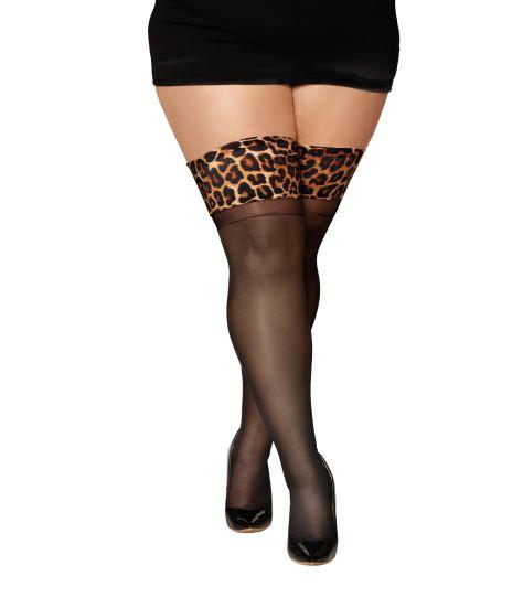 Sheer Thigh High W/ Stay Up Leopard Print Top Q/S