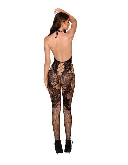 Seamless Baroque Lace Open Crotch Bodystocking Black O/S