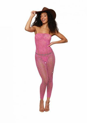 Seamless Leopard Bodystocking W/ Rhinestones Milkshake Pink O/S